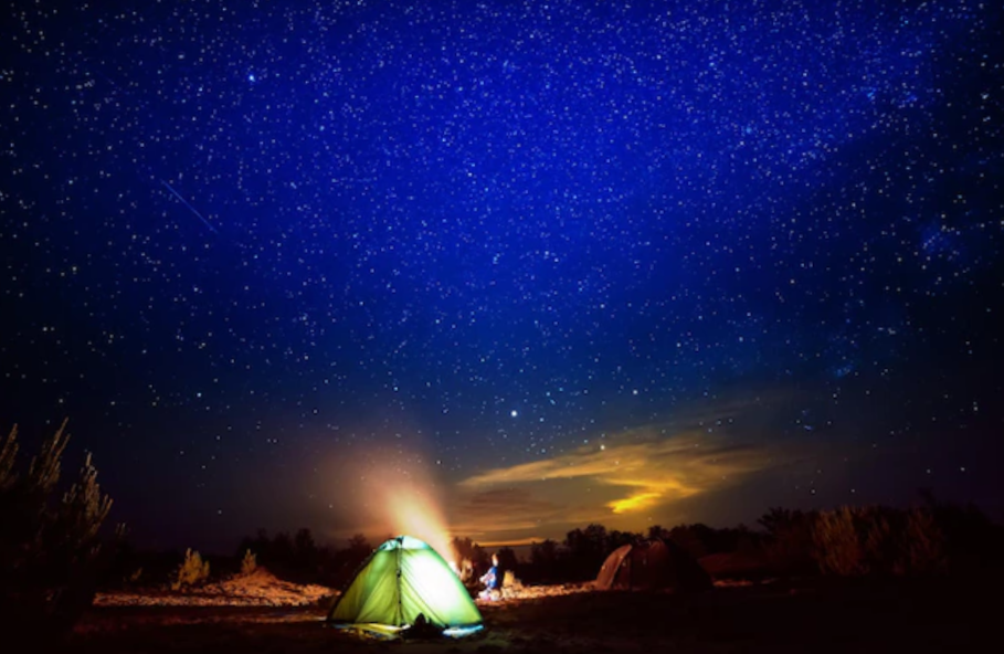 Camping under starry sky